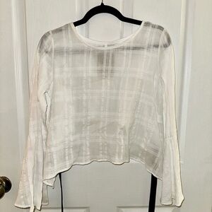Sage Women's Light Plaid Long Sleeve Blouse With Ribbon Detail-NWT